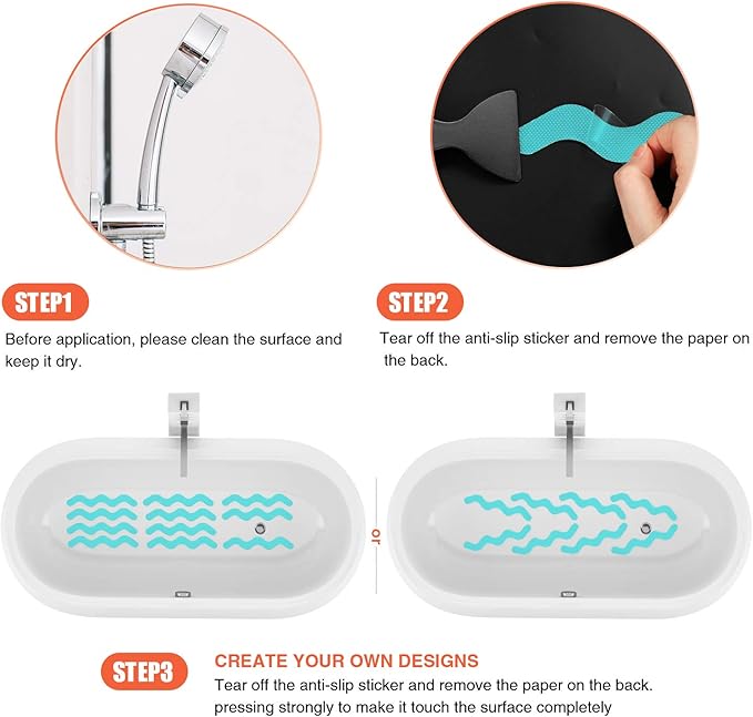 Anti Slip Shower Stickers, Adhesive Decals Safety Strips Scraper for Bath Tub, Shower, Stairs, 24 Pieces (Blue)