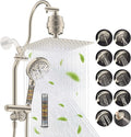 Hibbent Dual Filter All Metal 10"Rainfall Showerhead Combo, High Pressure Filter Shower Head with 10-Spray Mode Handheld, 4-way Diverter with Pause Mode, 71'' Shower Hose and Holder, Brushed Nickel