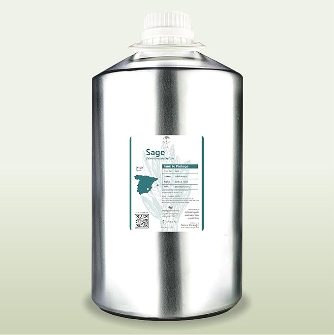 Sage Essential Oil - Direct from Essential Oils SL Spain - Steam Distilled - Aceite Esencial de Salvia for Aromatherapy, Massage, Diffuser, DIY Candle and Soap Making - 22lbs