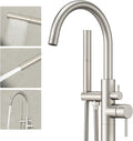 Freestanding Bathtub Faucet Brushed Nickel Tub Filler Floor Mount Free Standing Metal Bathroom Tub Gooseneck Spout with 2 Function Hand Shower