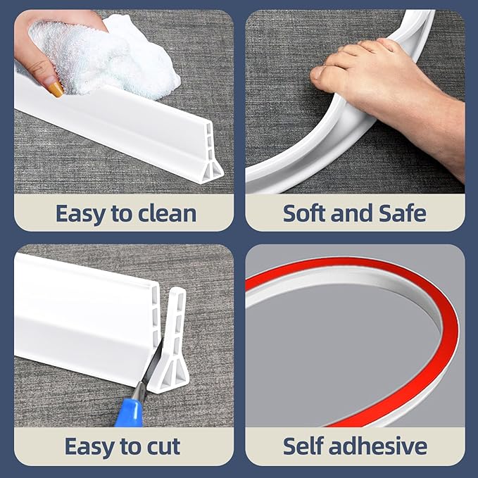 (Upgraded)3” High Shower Threshold Water Dam 67 Inch Collapsible Shower Barrier Water Stopper Shower Water Guard Dry and Wet Separation for Bathroom Kitchen and More(5.6ft)