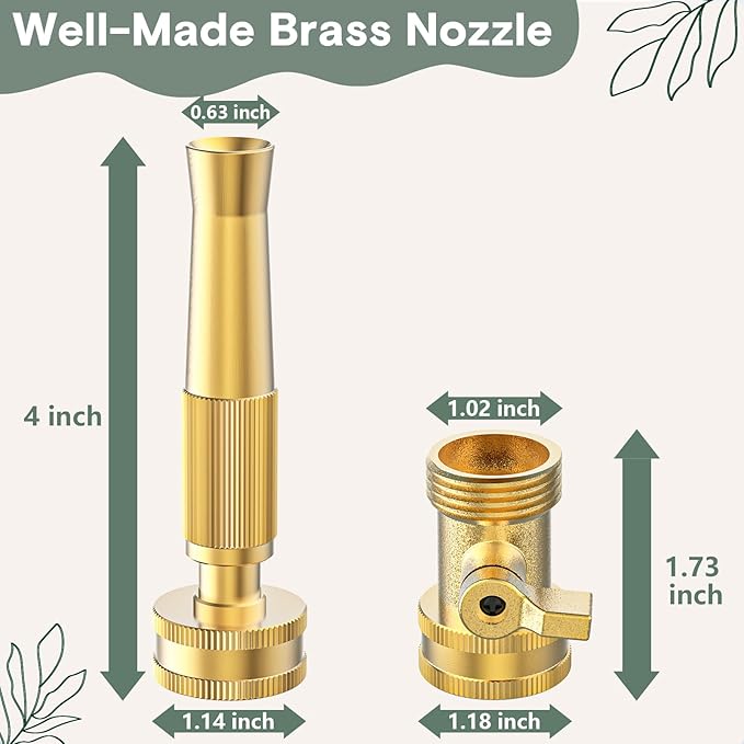Twinkle Star Heavy-Duty Brass Adjustable Twist Hose Nozzle, High Pressure Hose Nozzle with On-Off Valve, Leakproof Operation 3/4" GHT Connector 4 Pack