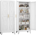 71" H Metal Kitchen Pantry Storage Cabinet, Freestanding Cupboard with 2 Doors and 4 Adjustable Shelves, Standing Storage for Kitchen, Bathroom, Garage, Dinning Room or Utility Room（White）