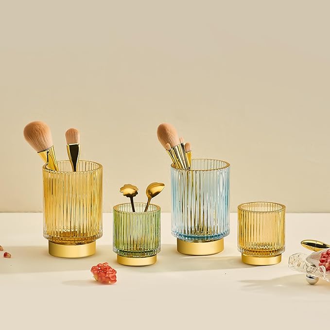 Makeup Brush Holder Organizer,Toothbrush Holders,Desk Pen Pencil Holder,Multifunctional Vintage Glass Brush Cup（L/Blue/A3-8-US）