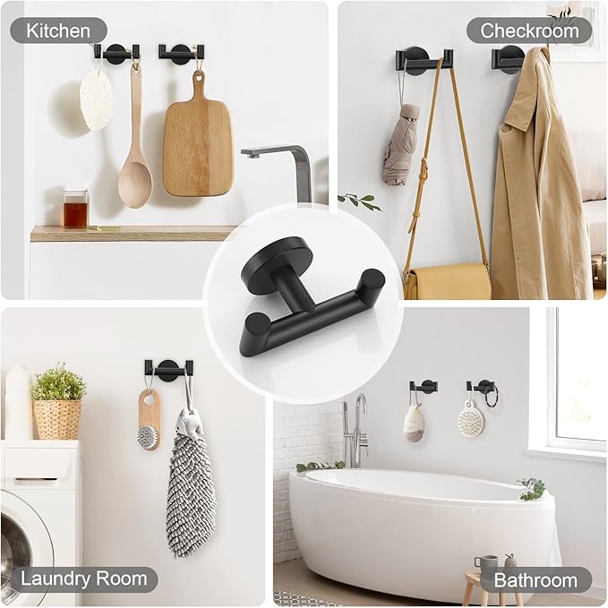 TNOMS 5 Pieces Towel Bar Set Matte Black Bathroom Hardware Set Upgraded Toilet Paper Holder with Shelf Towel Rail Set for Bathroom Stainless Steel Wall Mounted 23.6 Inch