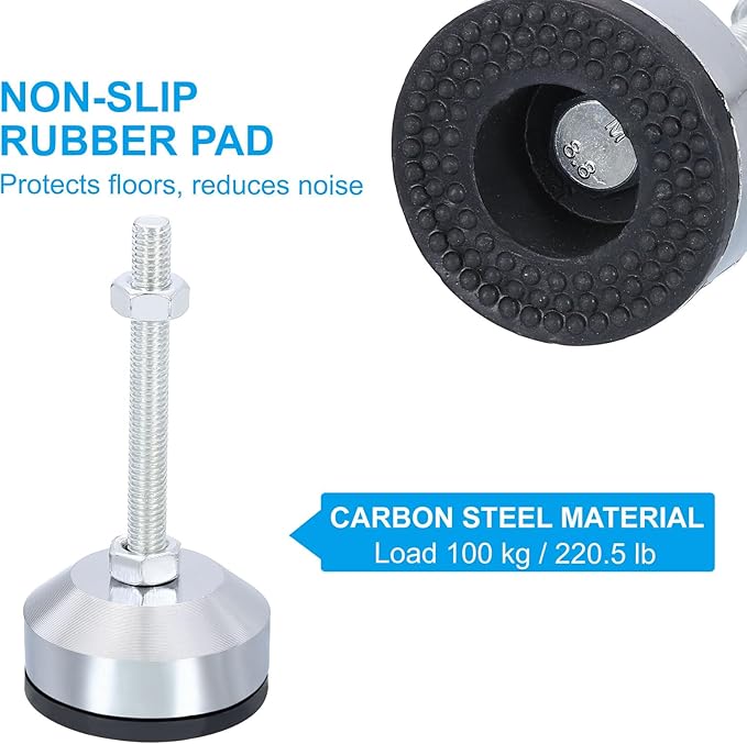 PATIKIL Furniture Leveling Feet 2" Dia Base M8 Thread, 4 Pcs Carbon Steel Adjustable Threaded Furniture Levelers Screw on Leg Leveler with Pads for Desk Chair, Black