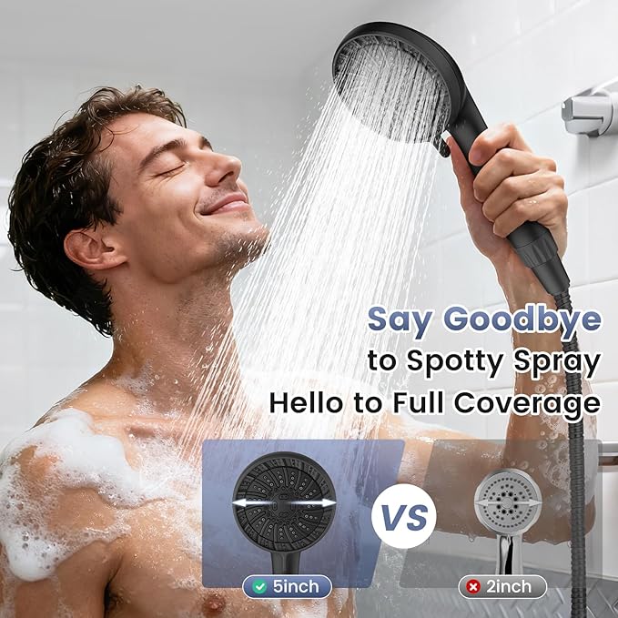 Filtered Shower Head with Handheld, High Pressure 8 Spray Showerhead with Filters & Upgraded Detachable Shower Head, Water Softener Filters Beads for Hard Water -Remove Chlorine (Black)