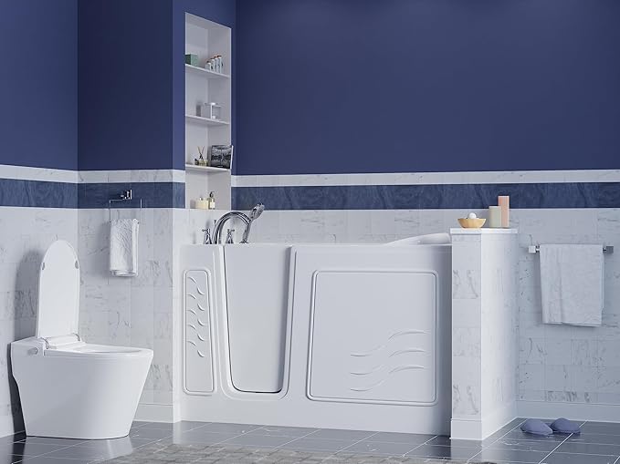 ANZZI Walk-In Soaking Tub 30x60 in Left Drain Quick Fill White – Deep Non-Jetted Bath with ADA Seat, Grab Bar, Slip-Resistant Floor, Quick Fill Faucet & Handheld Shower for Safe Easy Access