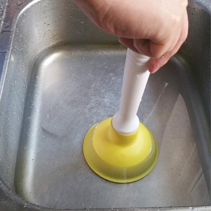 Coralpearl Drain Plunger, Small Hand Force Plumber Helper, Little 4 inch Cup Clog Remover, Tiny Rubber Unclogger in 9" Short Handle for Kitchen Sink, Bathroom Toilet, Shower Bath Tub (Green + Yellow)