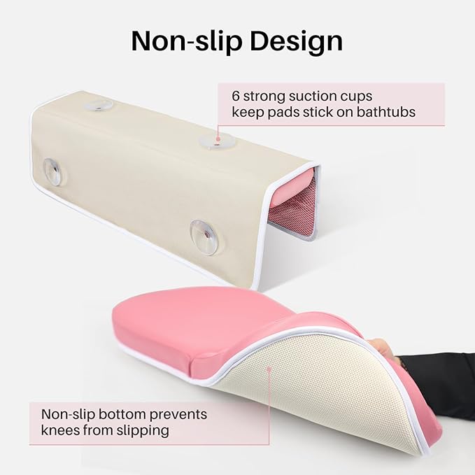 Odor-Free Baby Bath Kneeler and Elbow Rest Pad Set, 1.6'' Thick, Quickly Dry, Bathtub Kneeler Pad with Baby Toys & Bath Accessories Storage, Bath Kneeling Pad and Elbow Pad for Baby Tub(Pink)