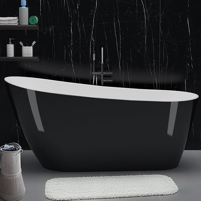Freestanding Bathtub 67 inch Extra Large – Black & White Acrylic Free Standing Soaking Tub, Deep Stand Alone Tub with Chrome Drain & Overflow, Elegant Stand Alone Tub for Home Spa