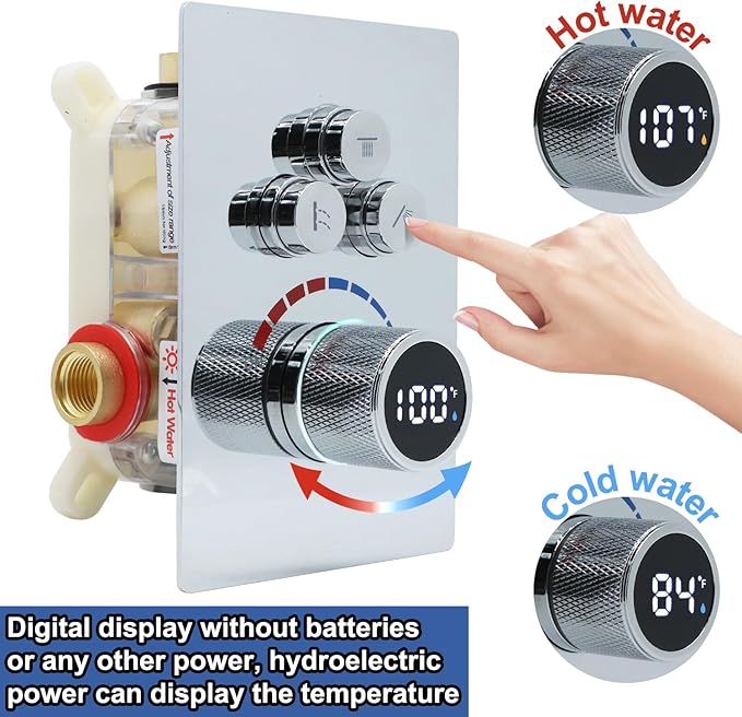 Digital Display Shower Valve Shower Valve 3 Way Shower Diverter Valve Shower Mixing Valve Can Use All the Time Polished Chrome