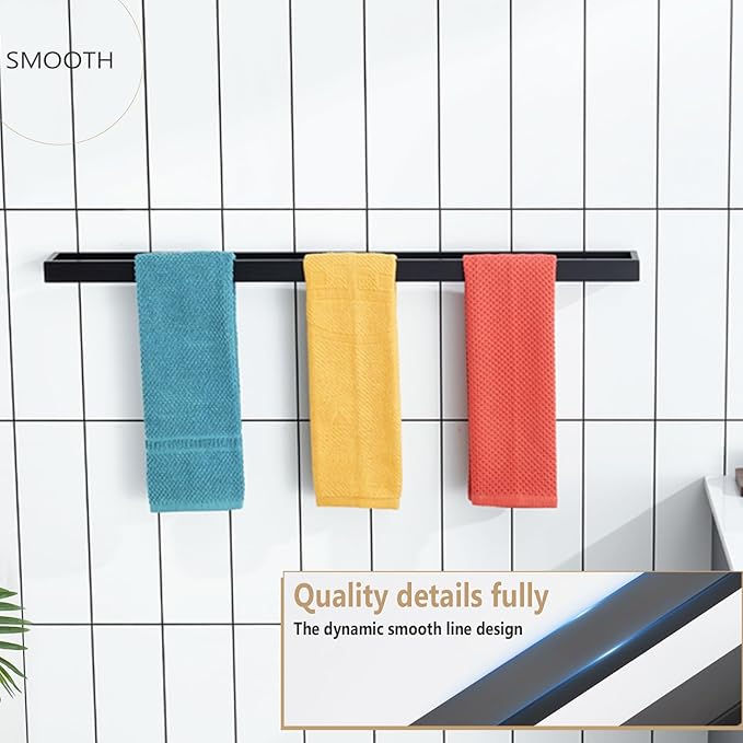 KOKOSIRI Towel Bar Matte Black Bath Towel Holder 32-Inch Kitchen Rack Stainless Steel for Bathroom Hardware Wall Mounted, 1 Pack B4008BK-L32