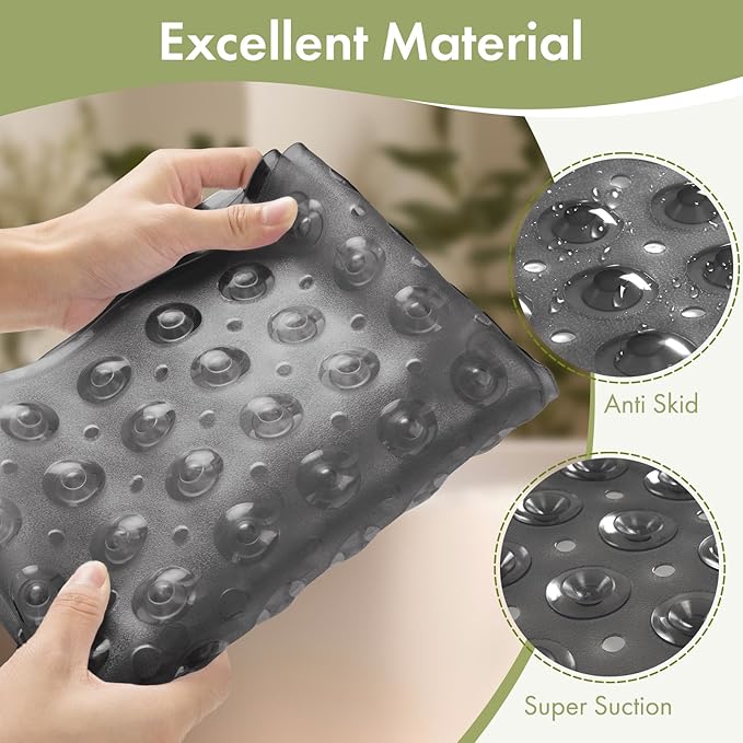 AmazerBath Shower Mat Non Slip 40 x 16 Inches, Shower Stall Mats with Suction Cups and Drain Holes, Non Slip Bath Mat for Tub for Elderly & Kids, Clear Black