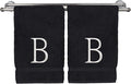 Monogrammed Hand Towel, Personalized Initial Gift, Extra Absorbent 100% Turkish Cotton - Soft Terry Finish - Set of 2 - White Block Initial B - Embroidered on Black Towels
