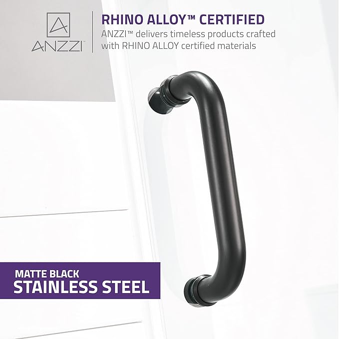 ANZZI 70" x 24" Frameless Shower Door in Matte Black,Water Repellent Glass Shower Door with Seal Strip Parts and Handle, 5/16 Glass Hinged Shower Door with Handle (SD-AZ09-01MB)