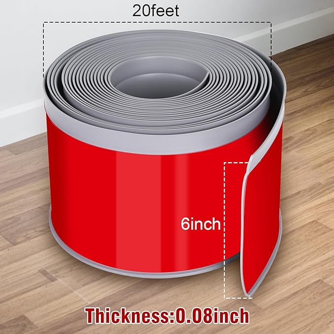 Vinyl Baseboard Molding Trim 6 Inch x 20 Feet Peel and Stick Baseboard Trim Flexible PVC Cove Base Moulding Self-Adhesive Trim for Garage Bathroom Cabinet Floor Walls, Gray