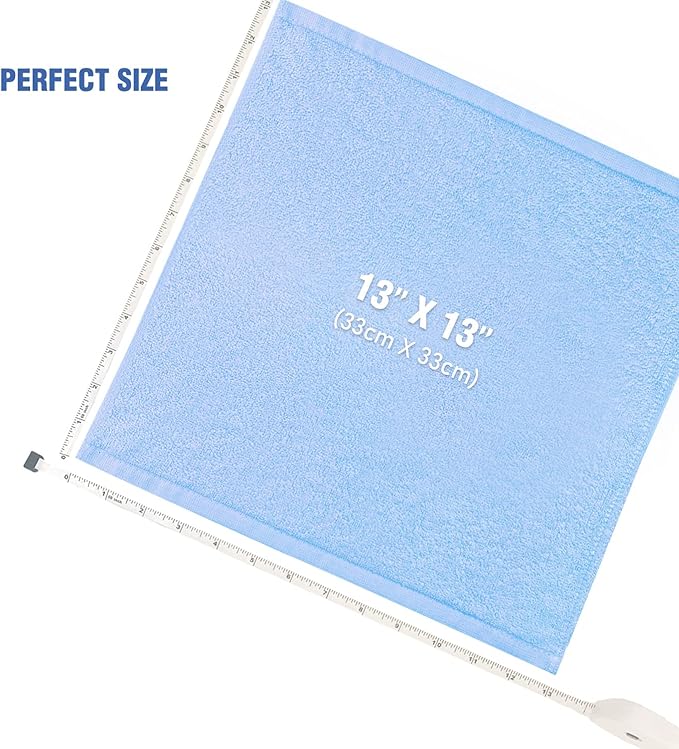 Washcloths 12 Pack 13" x 13" - Soft Wash Cloths for Your Face Towel, Wash Cloths for Your Body (White+Blue)