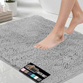 GORILLA GRIP Bath Rug Mat 48x24, Soft Absorbent Chenille, Quick Dry Microfiber Mats, Rubber Backing Washable Shower Floor Rugs, Bathmat Runner, US Designed Bathroom Home Decor Accessories Light Gray