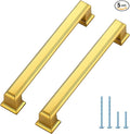 Ravinte Hardware 5 Pack Brushed Brass Cabinet Pulls, 5 Inch (128mm) Hole Center Zinc Alloy Drawer Handles for Kitchen Cabinets, Cupboards, Dressers, Square Solid Metal Hardware