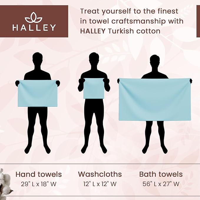 HALLEY Turkish Cotton Towels (Set of 4) 1 Bath Towel 1 Hand Towel 2 Washcloths, Super Soft Highly Absorbent 100% Cotton Towels for Bathroom and Kitchen for Mother’s Day (Peach)