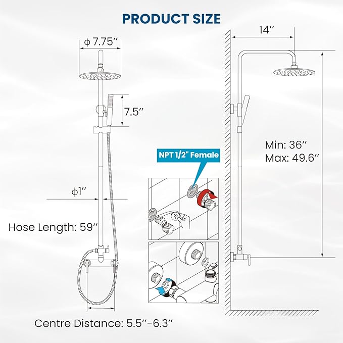 gotonovo Outdoor Shower Fixtures SUS304 Stainless Steel Rain Shower Kit Faucet High Pressure Wall Mount 2 Dual Function 8 Inch Showerhead and Handheld Spray Combo, Double Lever Handle, Brushed Nickel