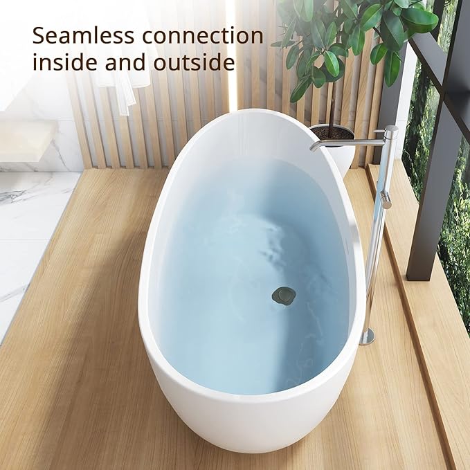 67" Lucite Acrylic Freestanding Bathtub, Double Slipper Shape Contemporary Soaking Tub with Toe-tap Chrome Drain, Slotted Overflow, cUPC Certified, Glossy White