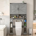 Over The Toilet Storage Cabinet, Farmhouse Toilet Cabinet Rack with Barn Doors, Space Saving Bathroom Organizer with Shelves, Toilet Paper Holder and Towel Rack for Bathroom,Restroom,Laundry,Wash Grey