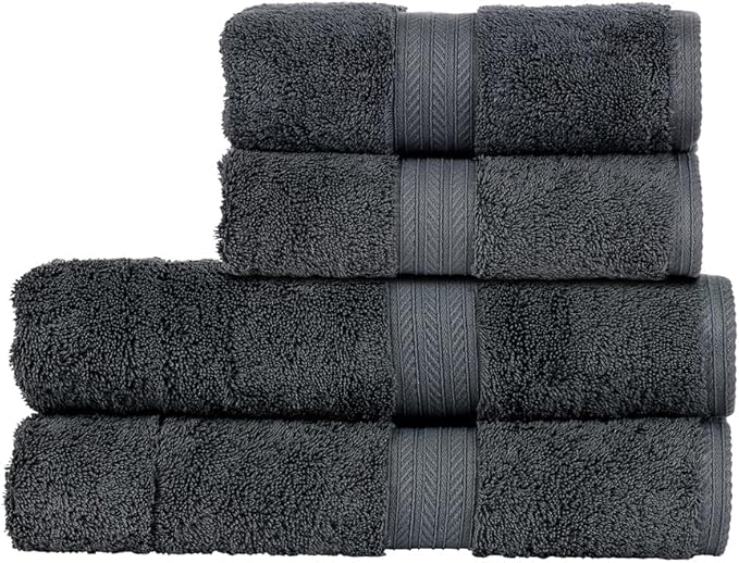 Christy Renaissance 4 Piece Gray Towel Set | 100% Egyptian Cotton | Luxury Bathroom Towels | Soft and Super Absorbent | 675 GSM | 2 Bath 2 Hand | Ash Gray