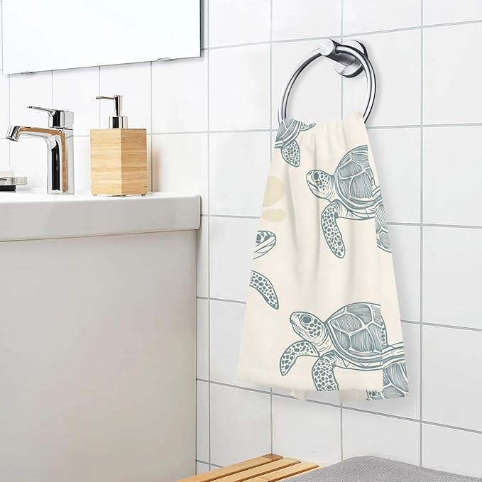 Sea Turtles Style Hand Towels for Bathroom Set of 2 Cotton Face Towel Soft Absorbent Bath Towels for Hotel Gym Spa Yoga Home Decorative, 16x28in