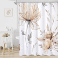 Light Brown and Grey Boho Watercolor Floral Shower Curtain, Ink Painting Style Blossom & Leaf Shower Curtains for Chic Elegant Bathroom, Artistic Tan Fabric Flower Shower Curtain, 72x72
