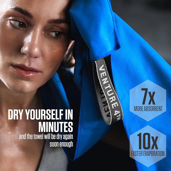VENTURE 4TH Quick Dry Towel. Microfiber Travel Towel Ideal for Camping, Hiking, Backpacking, Gym. Lightweight & Fast Drying Travel Towels for Body. Compact & Easy to Pack - Blue Medium