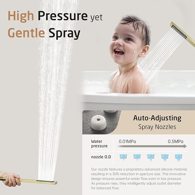 KES Bath Shower Faucet Set Tub and Shower Faucet Set Rain Shower Head with Handheld Shower System Pressure Balance Brushed Gold, XB6305F18-BZ