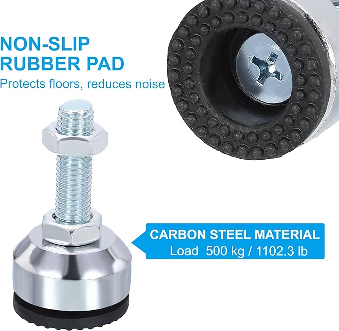 PATIKIL Furniture Leveling Feet 2.8" Dia Base M12 Thread, 4 Pcs Carbon Steel Adjustable Threaded Furniture Levelers Screw on Leg Leveler with Pads for Desk Chair Cabinet, Black