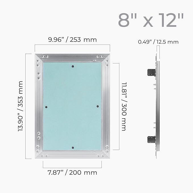 8" x 12" Drywall Access Panel – Waterproof Aluminum Frame Gypsum Hatch – Wall & Ceiling Inspection Door – Easy Install Removable Cover for Plumbing, Electrical, Utility & Ventilation Access