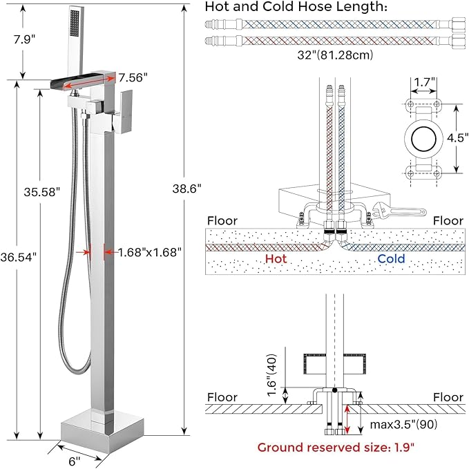 Free Standing Tub Faucet Chrome: ALEASHA High Flow Max 6.74 GPM Free Standing Tub Filler - Brass Modern Floor Mount Bathtub Faucet with Handheld Shower, for the Ultimate Elegant SPA Experience