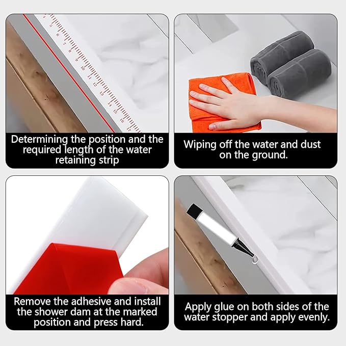 98 Inch Collapsible Shower Water Dam, Shower Threshold Water Dam Shower Barrier, Dry and Wet Separation Door Dam Water Stopper Kitchen Shower Threshold Silicon Water Blocker(Mini Trapezoid)