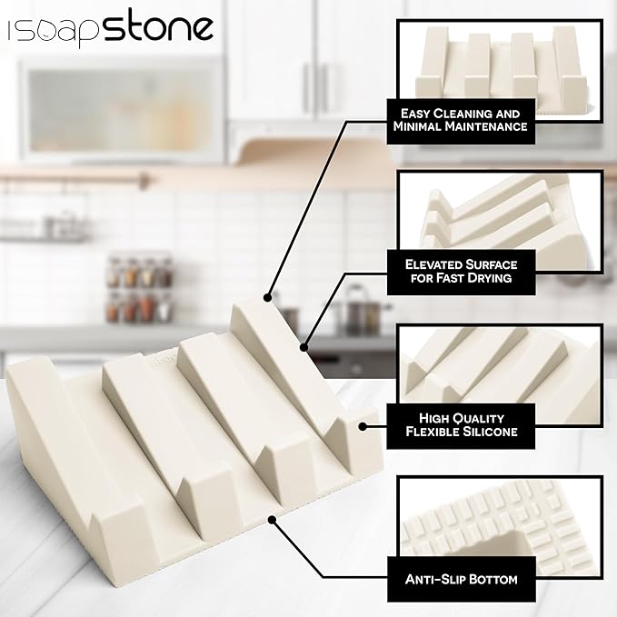 Silicone Soap Dish (USA Patented) Self Draining Bar Soap Holder for Shower Bathroom Sink, Drying Soap Dish Tray Sponge Holder Easy Cleaning Soap Saver Travel Accessories (Beige, 2)