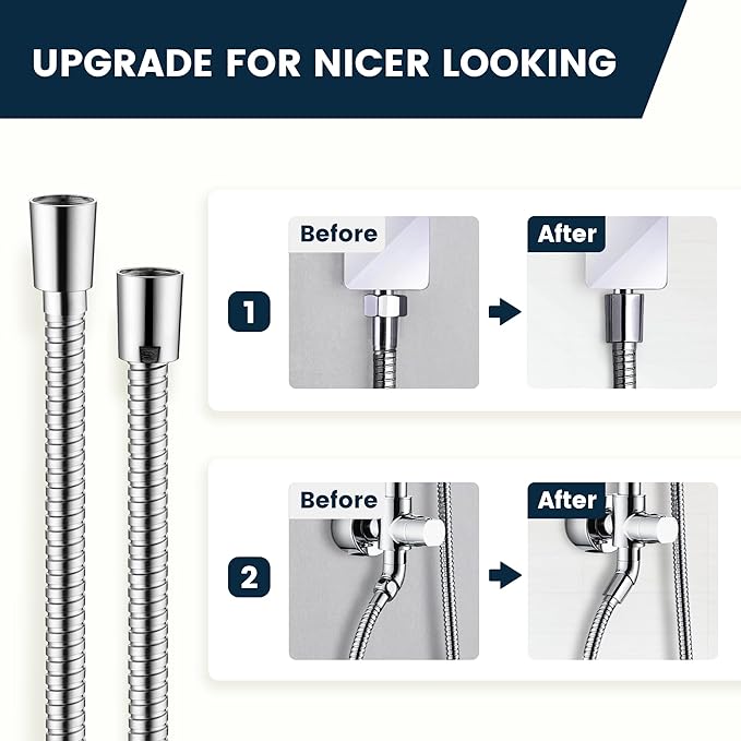 BRIGHT SHOWERS Extra Long Shower Hose 118 Inches – Stainless Steel Handheld Shower Hose with Brass Connectors, Anti-Kink, Leak-Proof, Easy to Install, Fits Most Shower Heads, Polished Chrome