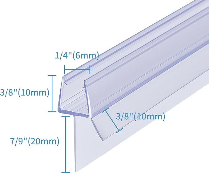 Shower Door Bottom Seal 2-Pack 1/4" x 39" Frameless Glass Shower Door Seal Strip Stop Leaks Create a Water Barrier with Extra Long Lip Covers up to 0.787" (20mm) Gap Replacement Bottom Seal