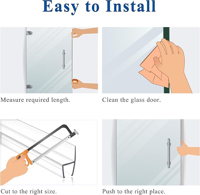 Frameless Shower Door Seal Strip 2 Pack x 39 Inch U for 3/8" Thick Glass Shower Door Side Seal Strip Bottom Seal Door Sweep Ultra Clear Polycarbonate, Stop Showers Leaks Create A Water Barrier
