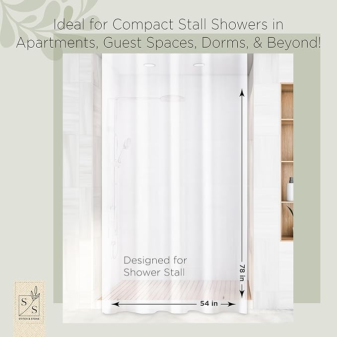 Stitch & Stone Shower Curtain Liner, Premium Medium Weight Durable Waterproof 6g PEVA for Bathroom with Weighted Magnets, Extra Long 54" x 78", Frosty 1 Pack
