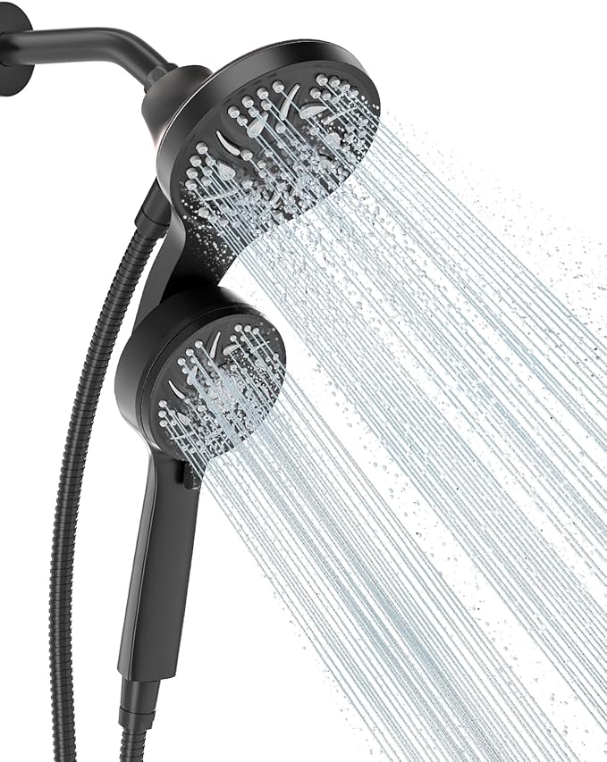 Cobbe High Pressure 3-Way Shower Head Combo, Hand Held Shower & Rain Shower Separately or Together, Dual 2 in 1 Showerhead with Stainless Steel Hose - Black