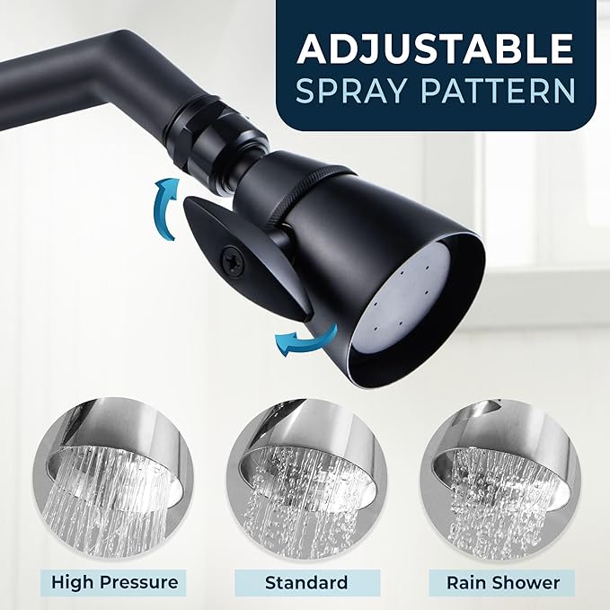 HammerHead Showers® Solid Metal 2 Inch High Pressure Shower Heads - MATTE BLACK – California Compliant 1.75 GPM Low Flow Rate - High Flow Shower Head with ADJUSTABLE SPRAY PATTERN - Fixed Shower Head