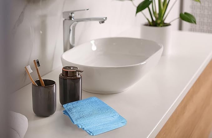 Softolle 100% Cotton Washcloths 24 Pack (12x12 Inches) Soft, Highly Absorbent Washcloth, Face Towels, Wash Cloths for Face, Ring Spun, Bulk Pack (Electric Blue, 60 Pack)