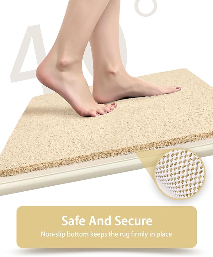 Beige Non Slip Square Shower Mat 24x24 Inch for Bathtub and Shower, Anti Slip Bath Mat for Textured Surfaces, Loofah Foot Scrubber, Safety Mat for Walk in and Stand Up Showers, Quick Drying