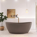 65" Premium Solid Surface Freestanding Bathtub, Contemporary Design Stand Alone Stone Resin Tub with Overflow and Pop-up Drain, Grey Coffee