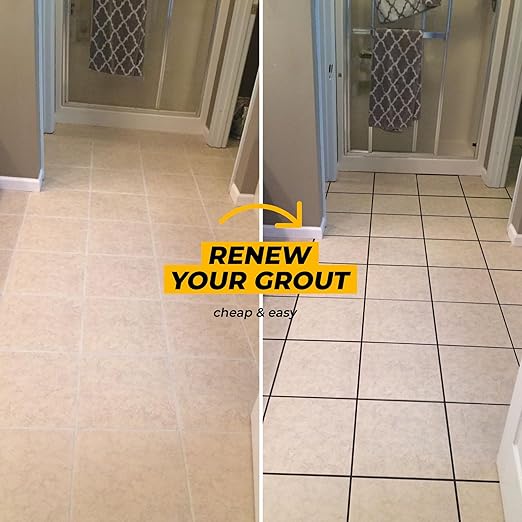 PentaUSA Tile Grout - 13.4 oz Black Grout Filler Repairs Renews Tube, Fast Drying Grout Repair Kit, Odorless Formula - Grout Floater Included (Black 13.4oz / 380gr)