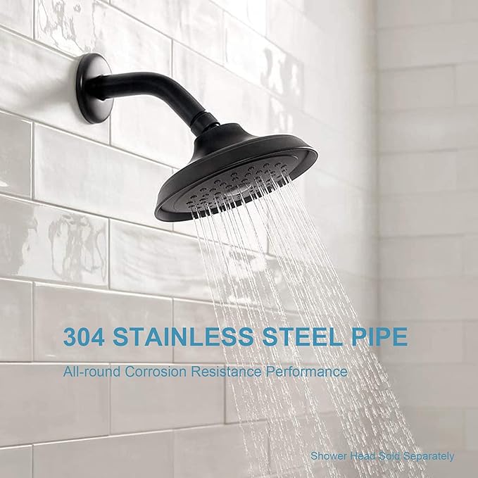 OFFO Shower Arm with Flange, 6 in Wall Mount Replacement Angle Shower Head Arm Wall-Mounted For Fixed Shower Head & Handheld Showerhead, Matte Black