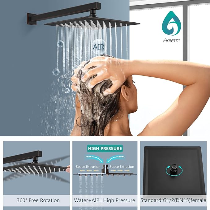 Aolemi Shower Faucet Set, High Pressure Shower System with 2-in-1 Handheld Sprayer, Wall Mount Fixture Combo with Rough-in Valve, 10 Inch Shower Head, Oil Rubbed Bronze